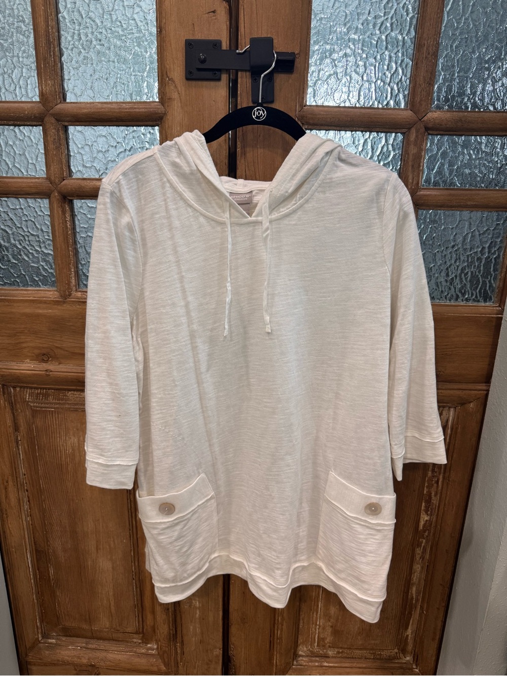 Lightweight White Hoodie Tunic with Front Pockets